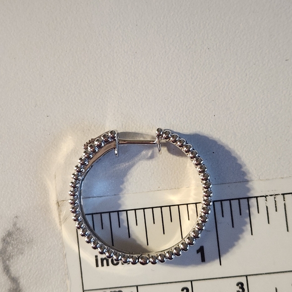 Elegant Silver and Blue Gemstone Hoop Earrings - Picture 4 of 6